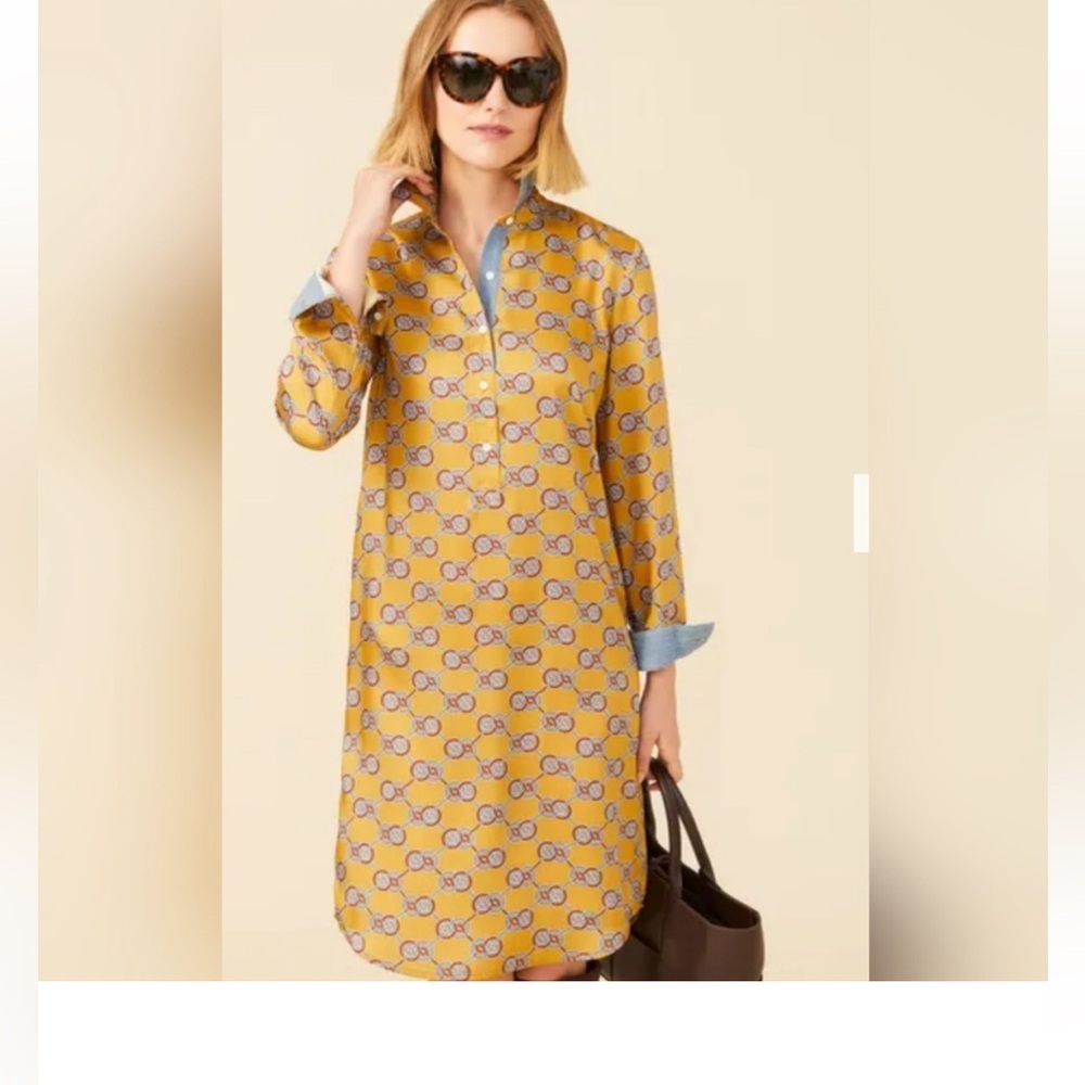 Yellow Printed Midi Shirt Dress